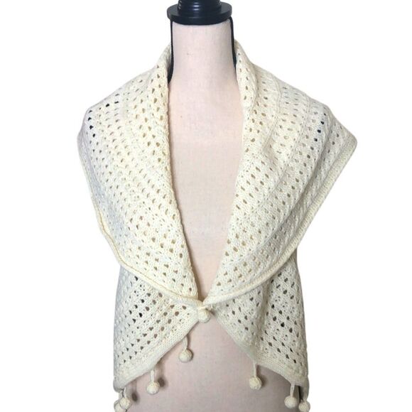 NEW Mud Pie Ivory Crochet Knit Wide Collar Sweater Vest Sz OS Cottagecore, Boho - Picture 1 of 11